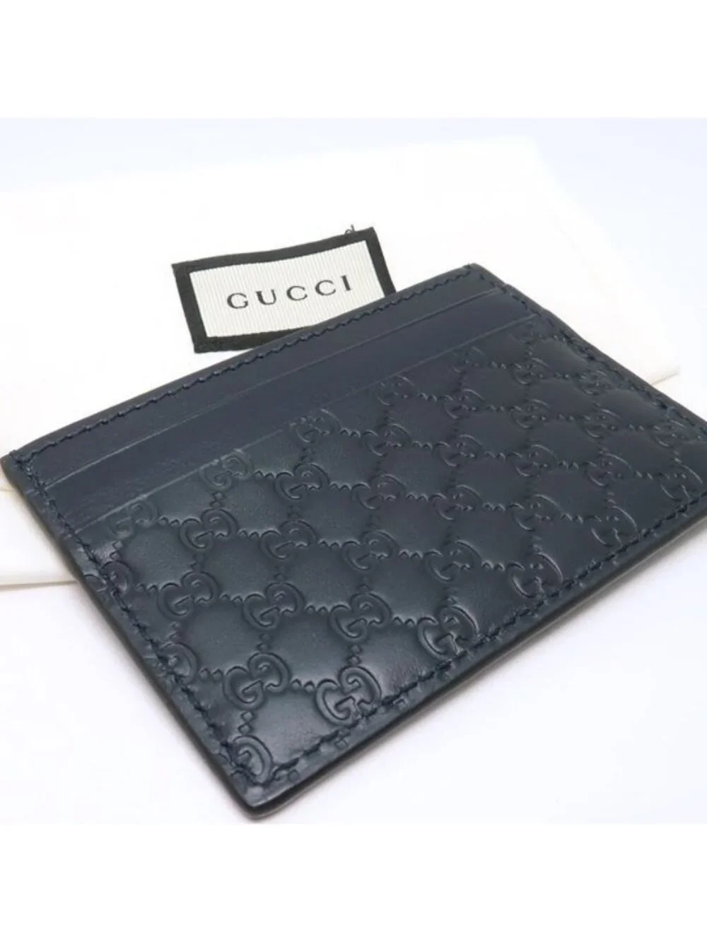Gucci Card Case Micro Guccissima Leather Holder Navy - Picture 2 of 8
